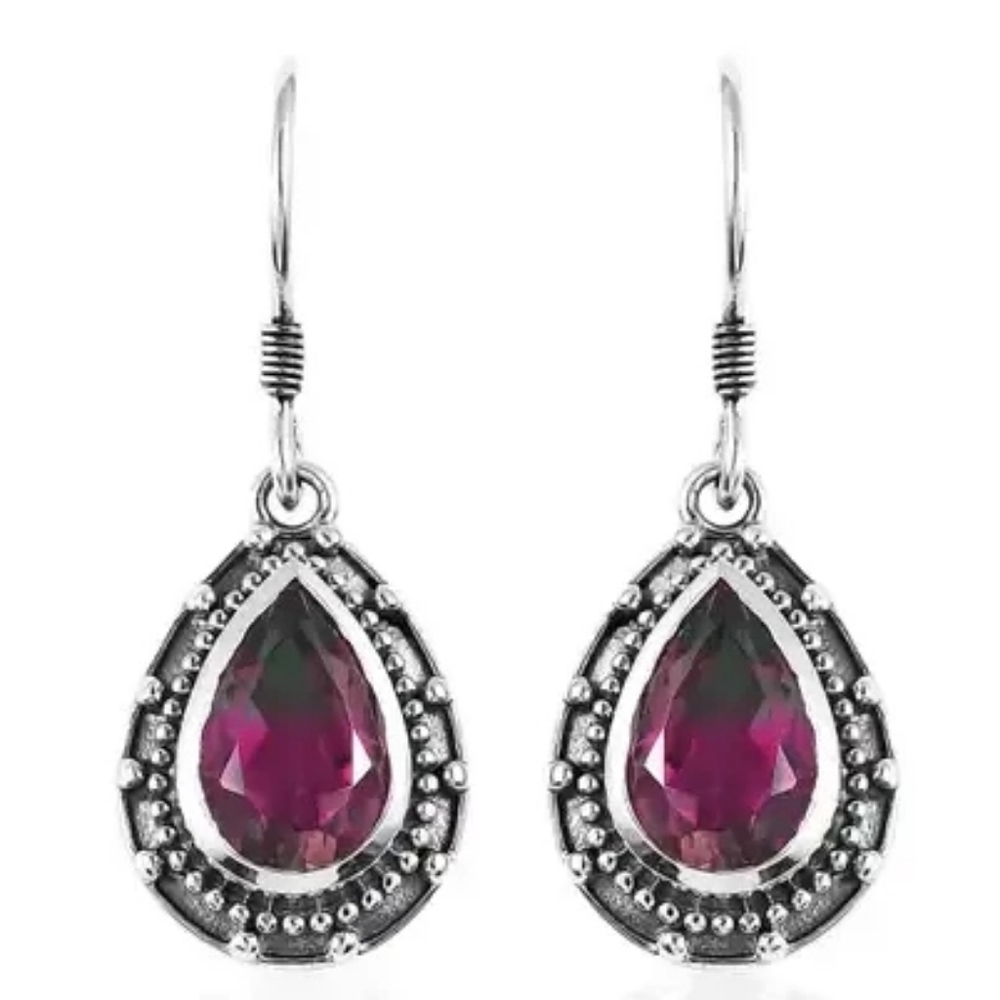 Watermelon Quartz Triplet Earrings in Sterling Silver - Picture 1 of 5
